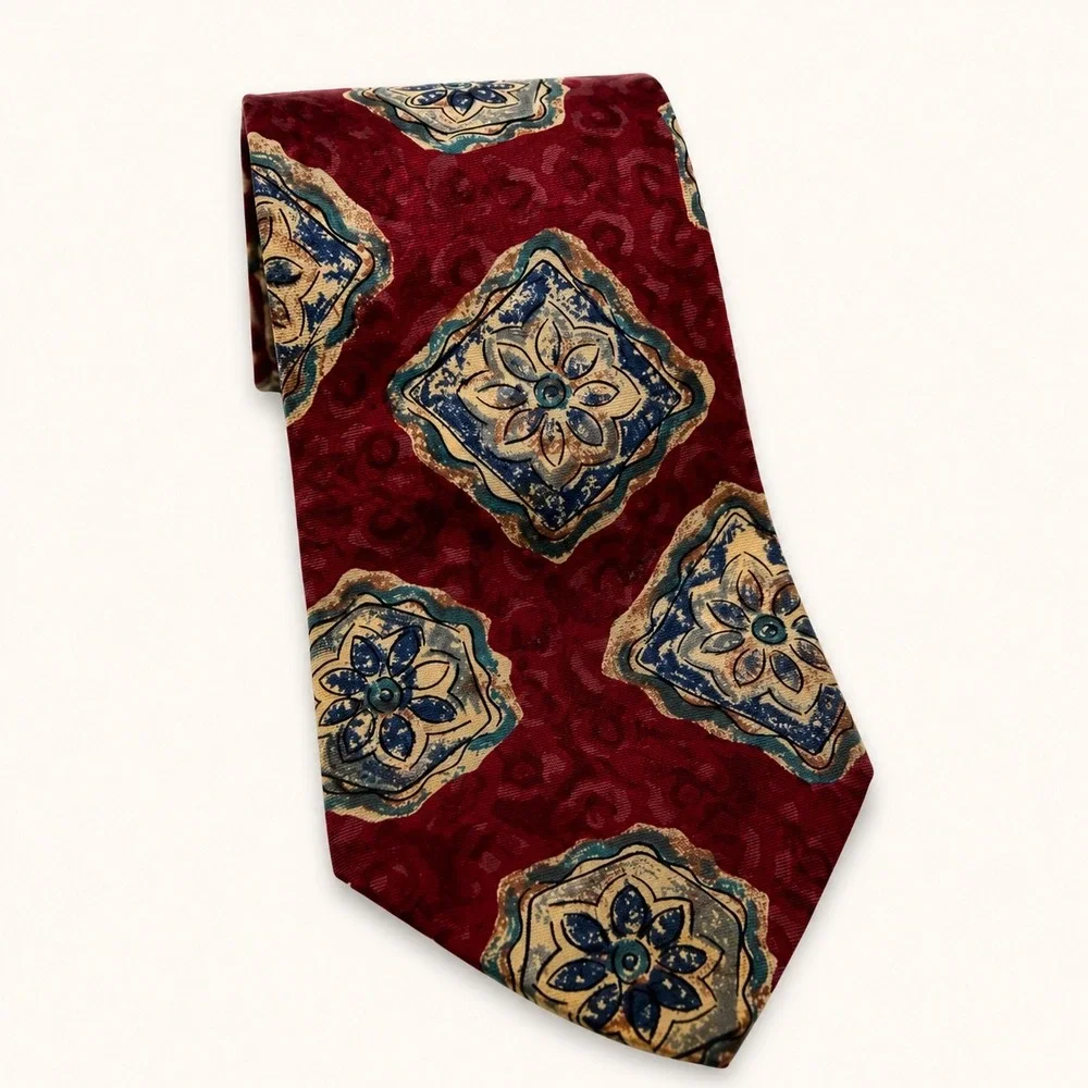 Vintage Christian Dior Monsieur Mens Necktie Medallion‎ Silk Italy Luxury Career